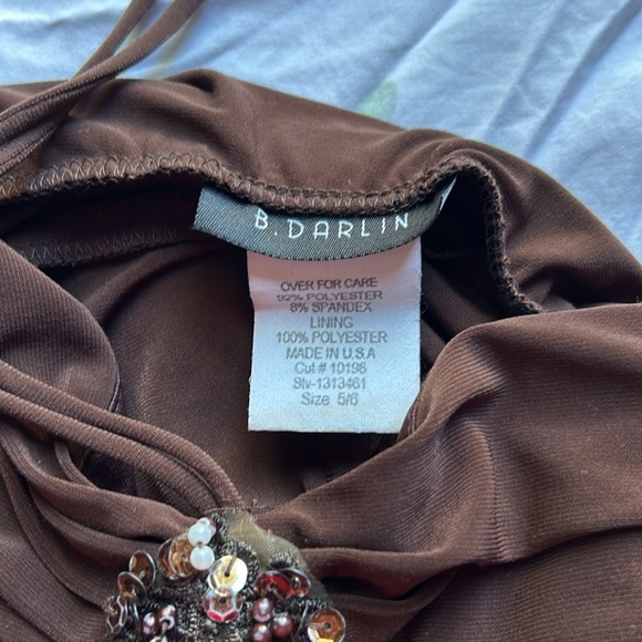 vintage 90s brown midi halter dress with beaded embroidered detailing, size 5/6 - Picture 5 of 6